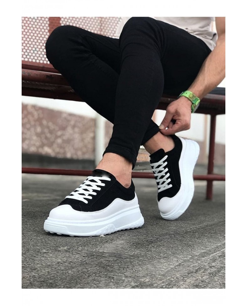 JY507 Alone Bağcıklı Süet Cilt Erkek Günlük Sneaker Ayakkabı SCBT Siyah/Beyaz