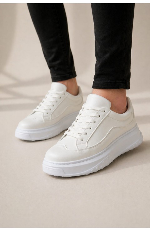 JY507 Dara Bağcıklı Cilt Erkek Günlük Sneaker Ayakkabı CBT Beyaz