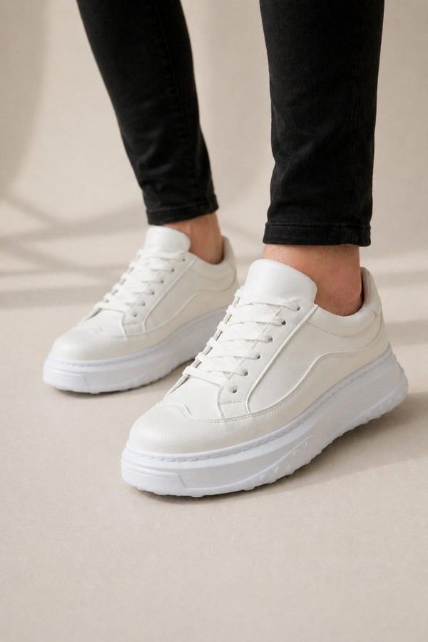 JY507 Dara Bağcıklı Cilt Erkek Günlük Sneaker Ayakkabı CBT Beyaz