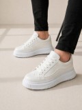 JY507 Dara Bağcıklı Cilt Erkek Günlük Sneaker Ayakkabı CBT Beyaz