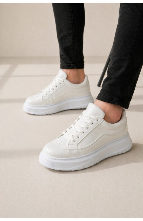 JY507 Dara Bağcıklı Cilt Erkek Günlük Sneaker Ayakkabı CBT Beyaz
