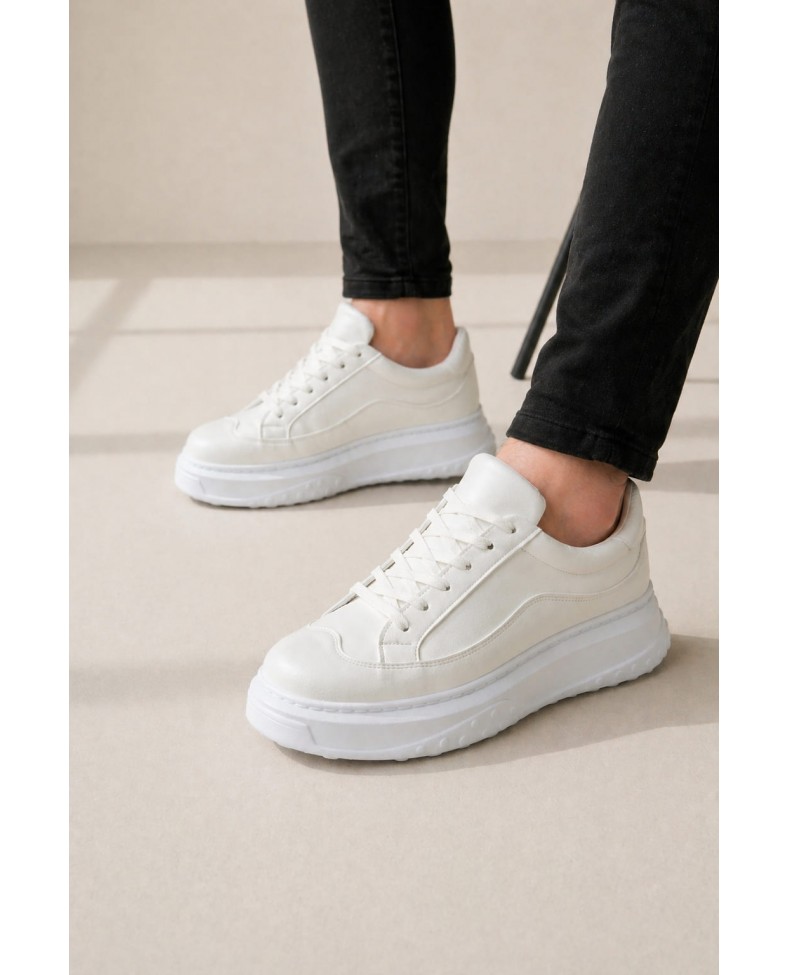JY507 Dara Bağcıklı Cilt Erkek Günlük Sneaker Ayakkabı CBT Beyaz