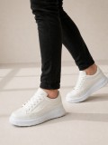 JY507 Dara Bağcıklı Cilt Erkek Günlük Sneaker Ayakkabı CBT Beyaz
