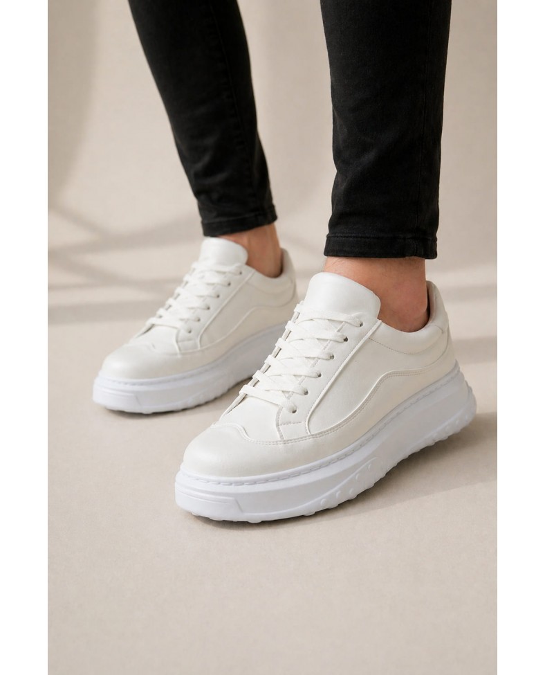 JY507 Dara Bağcıklı Cilt Erkek Günlük Sneaker Ayakkabı CBT Beyaz