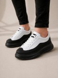 JY507 Dara Bağcıklı Cilt Erkek Günlük Sneaker Ayakkabı CST Beyaz/Siyah