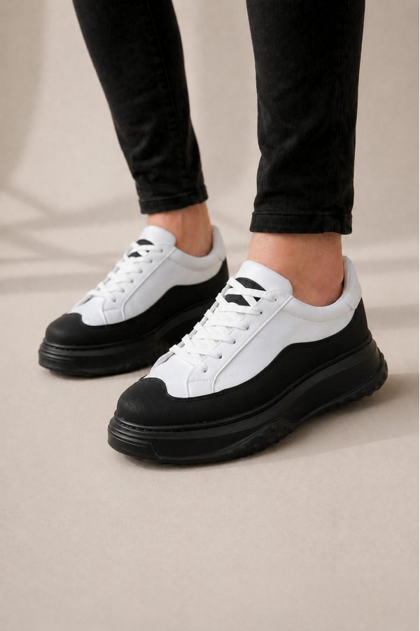 JY507 Dara Bağcıklı Cilt Erkek Günlük Sneaker Ayakkabı CST Beyaz/Siyah