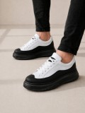 JY507 Dara Bağcıklı Cilt Erkek Günlük Sneaker Ayakkabı CST Beyaz/Siyah