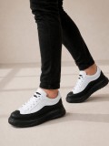 JY507 Dara Bağcıklı Cilt Erkek Günlük Sneaker Ayakkabı CST Beyaz/Siyah