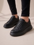 JY507 Dara Bağcıklı Cilt Erkek Günlük Sneaker Ayakkabı CST Siyah