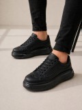 JY507 Dara Bağcıklı Cilt Erkek Günlük Sneaker Ayakkabı CST Siyah