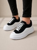 JY507 Dara Bağcıklı Süet Cilt Erkek Günlük Sneaker Ayakkabı SCBT Siyah/Beyaz