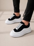 JY507 Dara Bağcıklı Süet Cilt Erkek Günlük Sneaker Ayakkabı SCBT Siyah/Beyaz