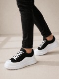 JY507 Dara Bağcıklı Süet Cilt Erkek Günlük Sneaker Ayakkabı SCBT Siyah/Beyaz