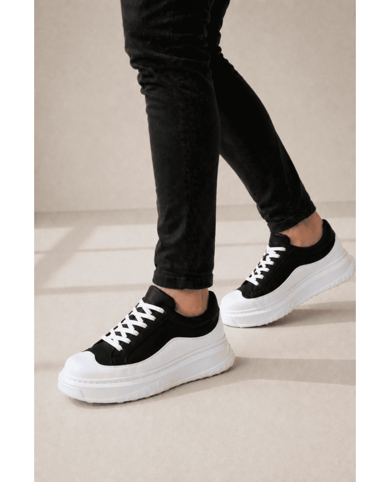 JY507 Dara Bağcıklı Süet Cilt Erkek Günlük Sneaker Ayakkabı SCBT Siyah/Beyaz