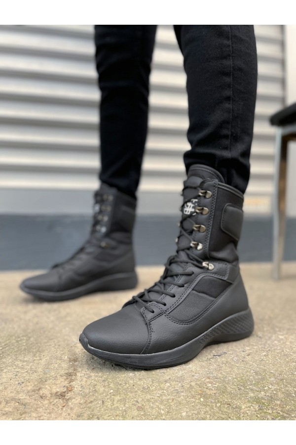 JY799 Verton Bağcıklı Ortopedik Taban Günlük Cilt Erkek Askeri Postal Bot CST Siyah