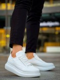 JY814 Axel Bağcıklı Cilt Erkek Günlük Sneaker Ayakkabı CBT Beyaz