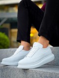 JY814 Axel Bağcıklı Cilt Erkek Günlük Sneaker Ayakkabı CBT Beyaz