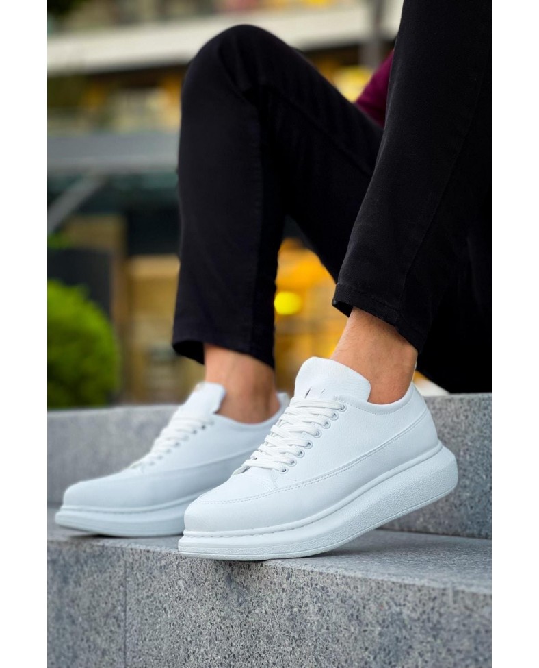 JY814 Axel Bağcıklı Cilt Erkek Günlük Sneaker Ayakkabı CBT Beyaz