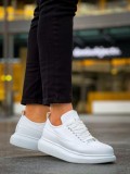 JY814 Axel Bağcıklı Cilt Erkek Günlük Sneaker Ayakkabı CBT Beyaz