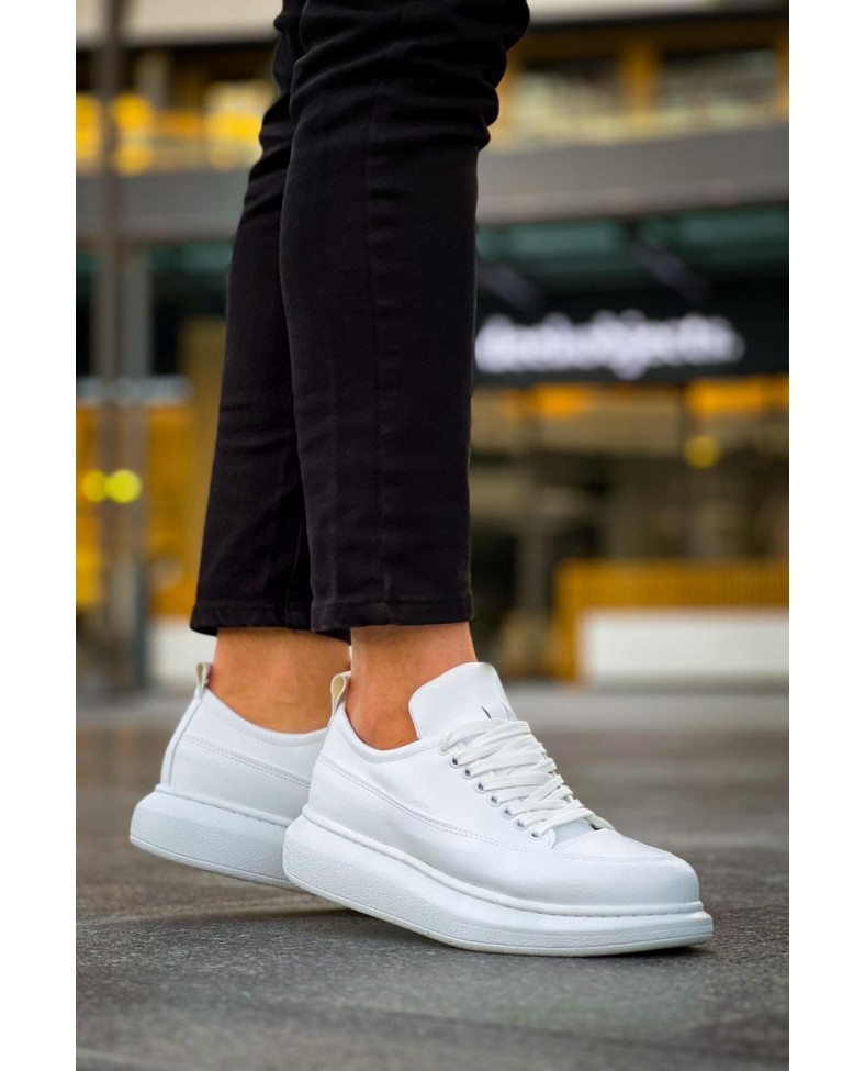 JY814 Axel Bağcıklı Cilt Erkek Günlük Sneaker Ayakkabı CBT Beyaz