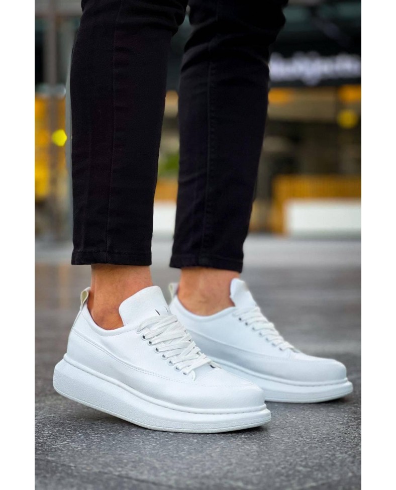 JY814 Axel Bağcıklı Cilt Erkek Günlük Sneaker Ayakkabı CBT Beyaz