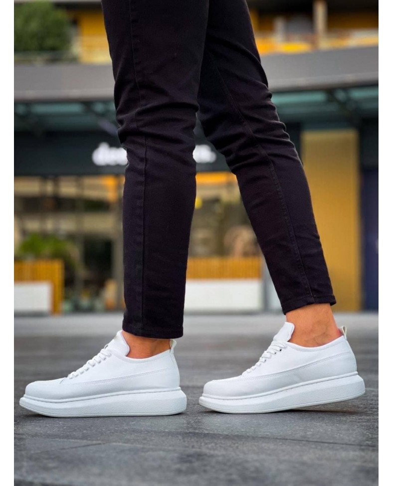 JY814 Axel Bağcıklı Cilt Erkek Günlük Sneaker Ayakkabı CBT Beyaz
