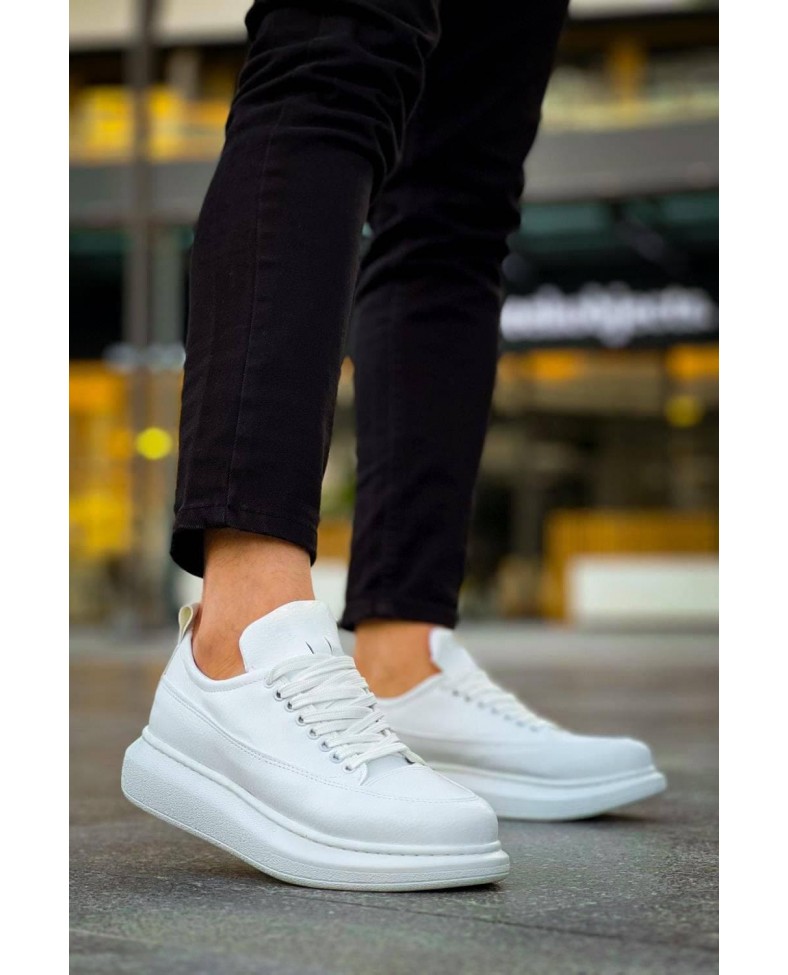 JY814 Axel Bağcıklı Cilt Erkek Günlük Sneaker Ayakkabı CBT Beyaz