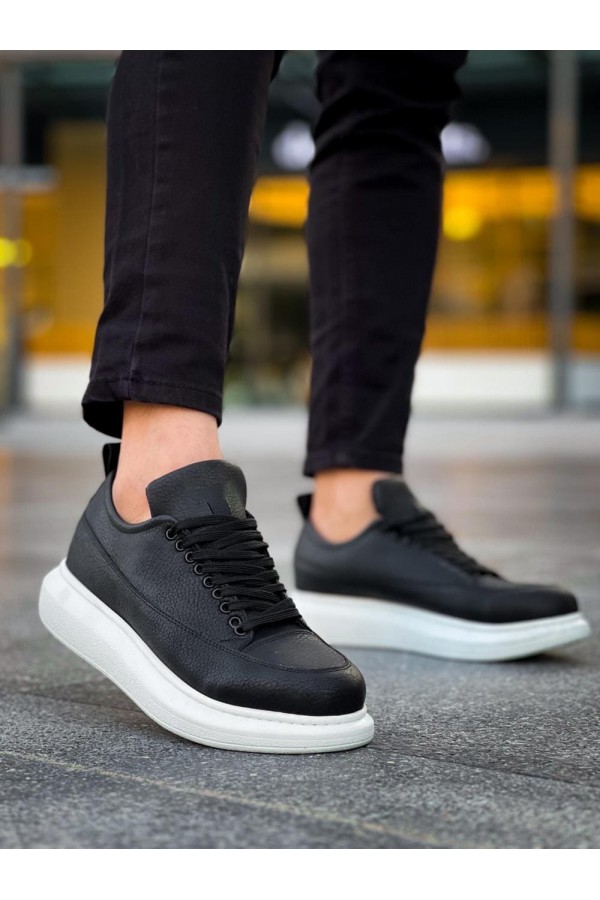 JY814 Axel Bağcıklı Cilt Erkek Günlük Sneaker Ayakkabı CBT Siyah