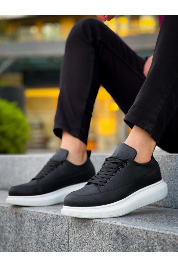 JY814 Axel Bağcıklı Cilt Erkek Günlük Sneaker Ayakkabı CBT Siyah