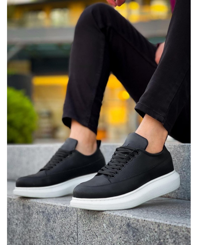 JY814 Axel Bağcıklı Cilt Erkek Günlük Sneaker Ayakkabı CBT Siyah