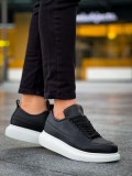 JY814 Axel Bağcıklı Cilt Erkek Günlük Sneaker Ayakkabı CBT Siyah