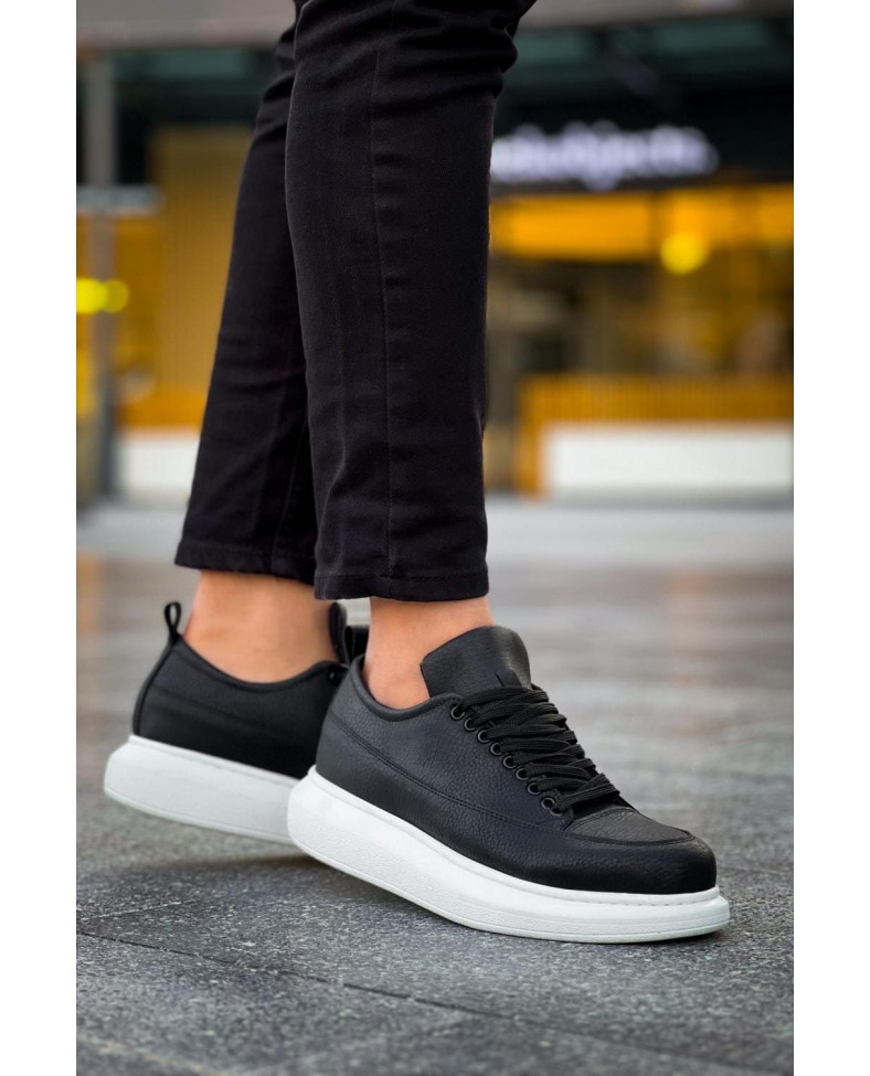 JY814 Axel Bağcıklı Cilt Erkek Günlük Sneaker Ayakkabı CBT Siyah