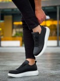 JY814 Axel Bağcıklı Cilt Erkek Günlük Sneaker Ayakkabı CBT Siyah