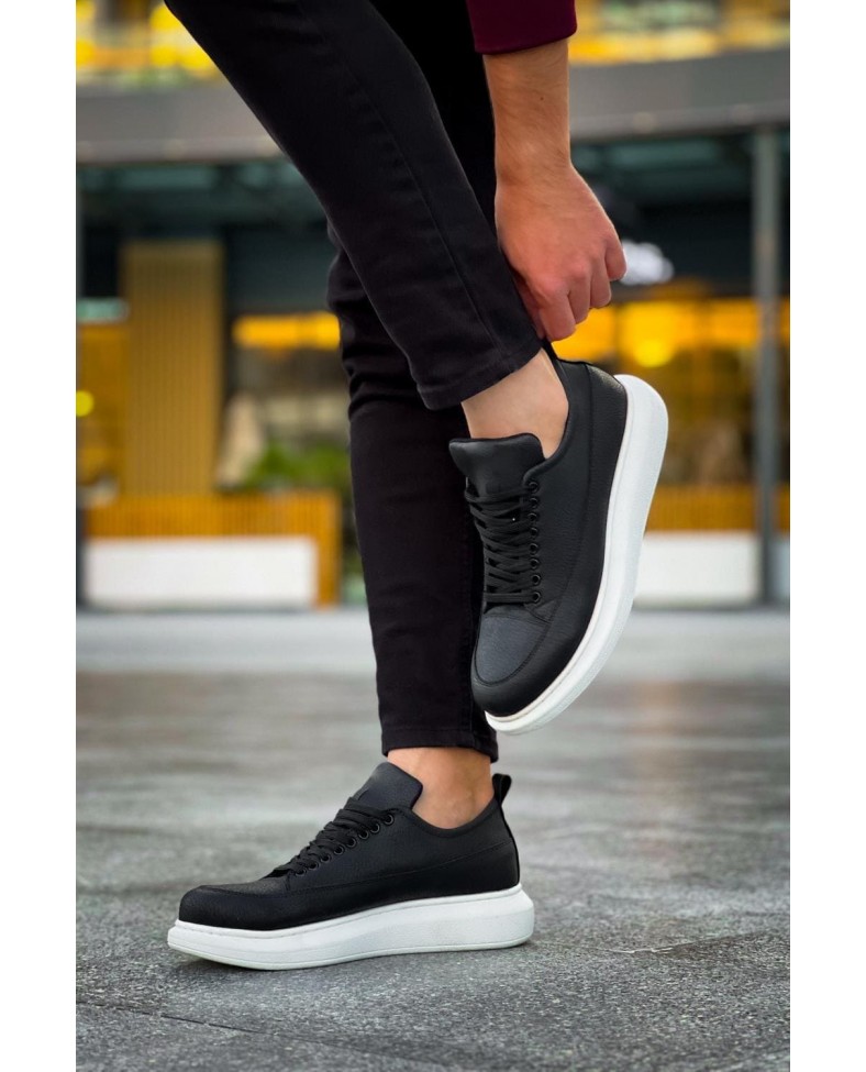 JY814 Axel Bağcıklı Cilt Erkek Günlük Sneaker Ayakkabı CBT Siyah