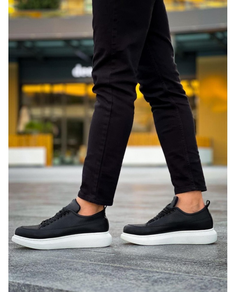 JY814 Axel Bağcıklı Cilt Erkek Günlük Sneaker Ayakkabı CBT Siyah