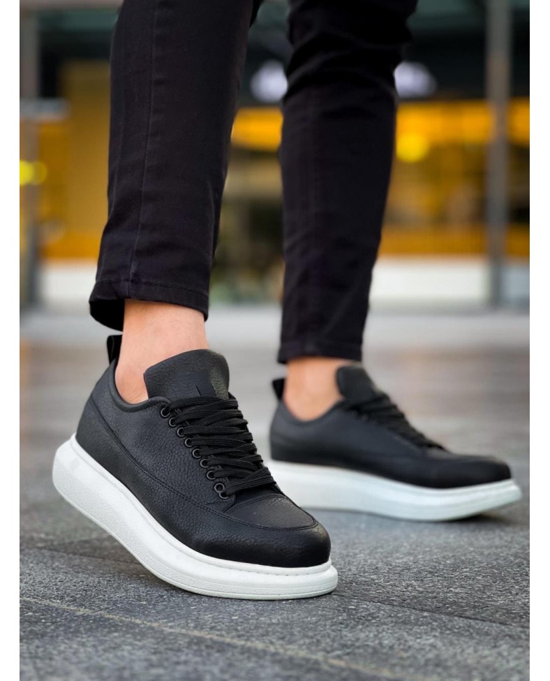 JY814 Axel Bağcıklı Cilt Erkek Günlük Sneaker Ayakkabı CBT Siyah