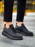 JY814 Axel Bağcıklı Cilt Erkek Günlük Sneaker Ayakkabı CST Siyah