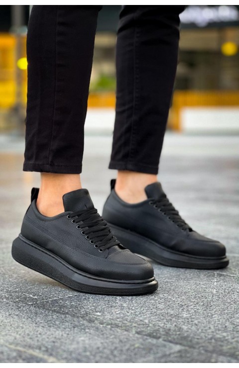 JY814 Axel Bağcıklı Cilt Erkek Günlük Sneaker Ayakkabı CST Siyah