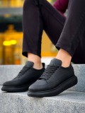 JY814 Axel Bağcıklı Cilt Erkek Günlük Sneaker Ayakkabı CST Siyah