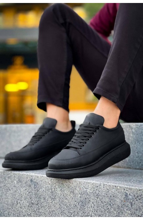 JY814 Axel Bağcıklı Cilt Erkek Günlük Sneaker Ayakkabı CST Siyah