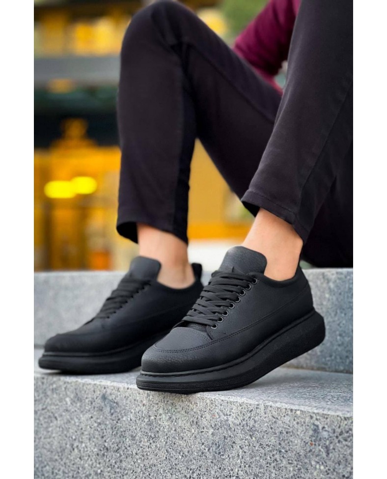 JY814 Axel Bağcıklı Cilt Erkek Günlük Sneaker Ayakkabı CST Siyah