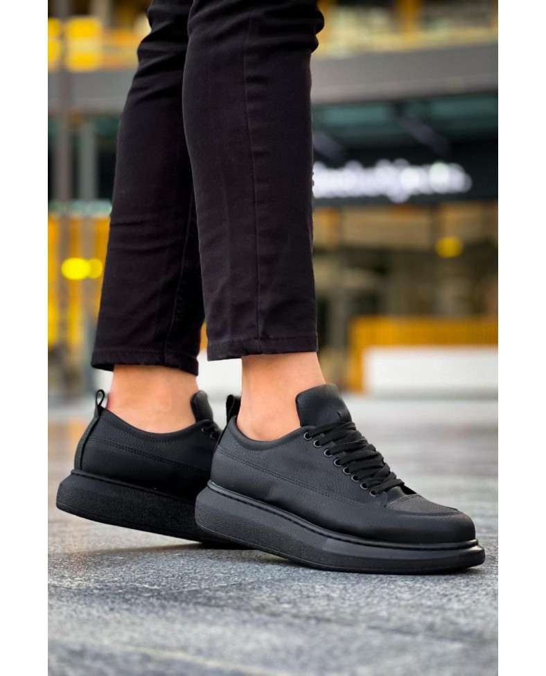JY814 Axel Bağcıklı Cilt Erkek Günlük Sneaker Ayakkabı CST Siyah