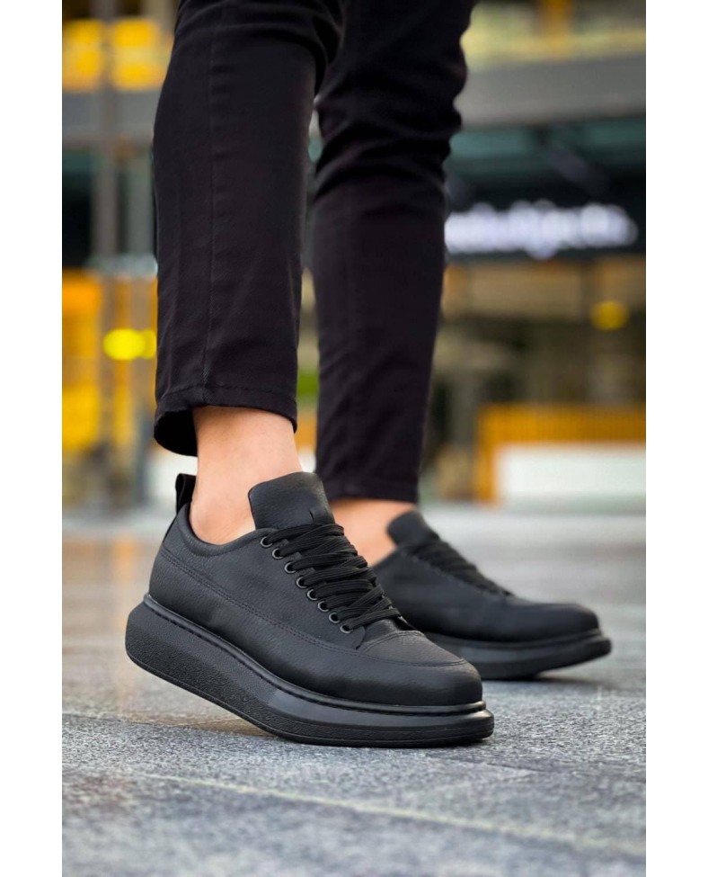 JY814 Axel Bağcıklı Cilt Erkek Günlük Sneaker Ayakkabı CST Siyah