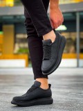 JY814 Axel Bağcıklı Cilt Erkek Günlük Sneaker Ayakkabı CST Siyah