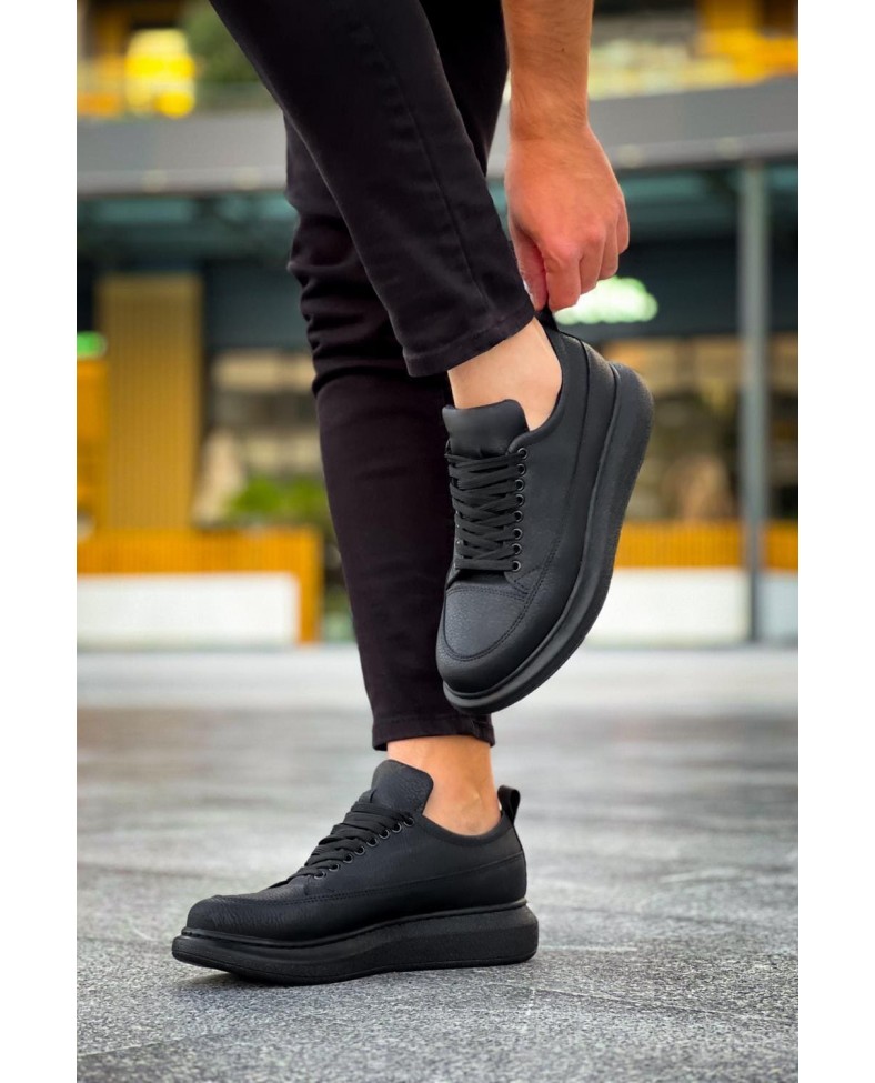JY814 Axel Bağcıklı Cilt Erkek Günlük Sneaker Ayakkabı CST Siyah
