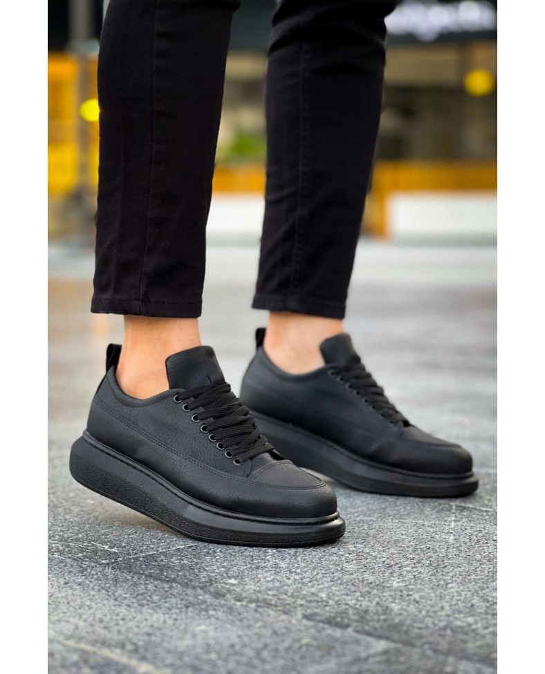 JY814 Axel Bağcıklı Cilt Erkek Günlük Sneaker Ayakkabı CST Siyah
