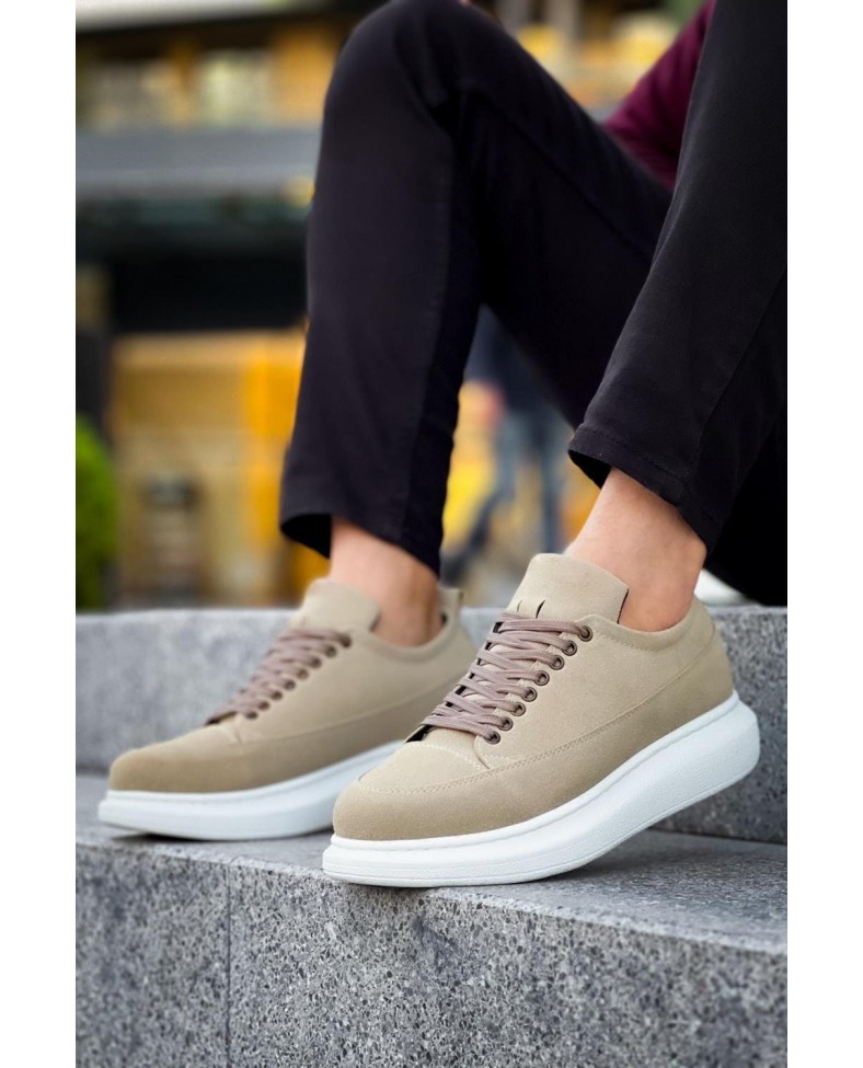 JY814 Axel Bağcıklı Süet Erkek Günlük Sneaker Ayakkabı SBT Krem
