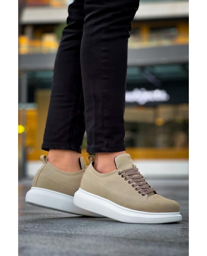 JY814 Axel Bağcıklı Süet Erkek Günlük Sneaker Ayakkabı SBT Krem