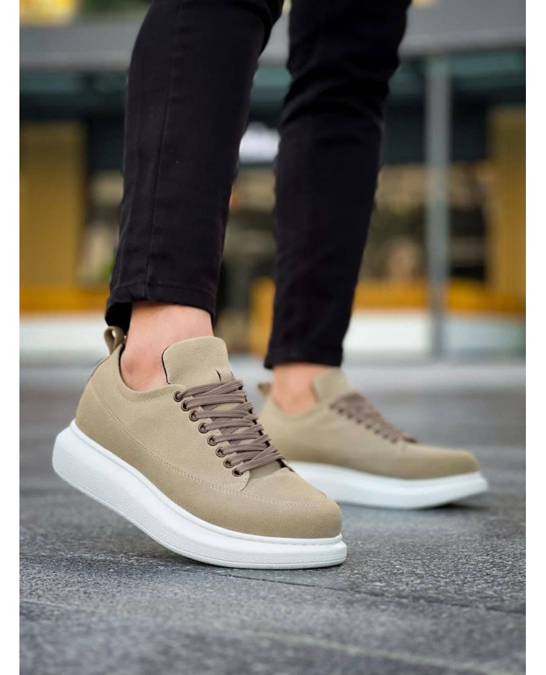 JY814 Axel Bağcıklı Süet Erkek Günlük Sneaker Ayakkabı SBT Krem