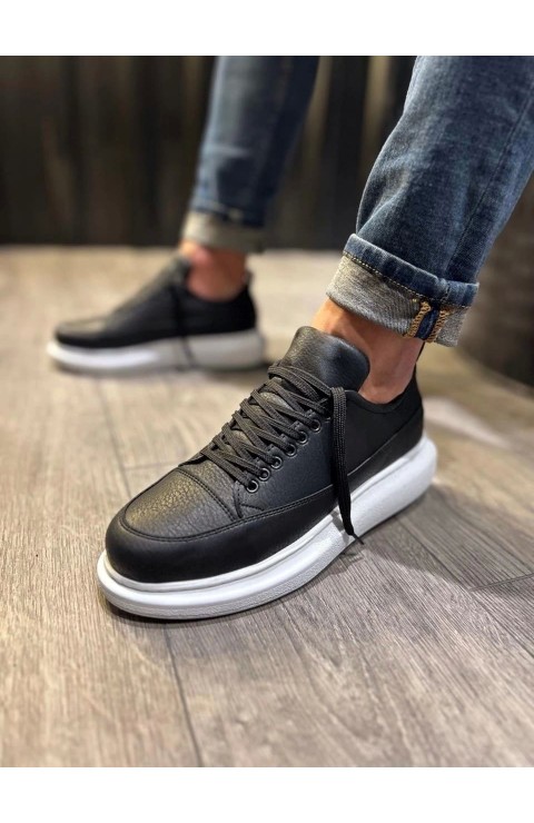 JY914 Drake Bağcıklı Cilt Erkek Günlük Sneaker Ayakkabı CBT Siyah